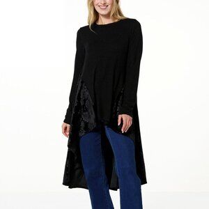 DG2 by Diane Gilman Brushed Hacci Knit & Velvet Knit Drama Top Goth Black